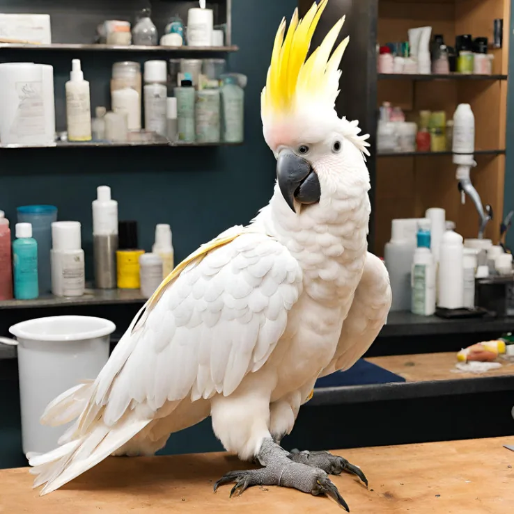 Cockatoo perched calmly during a grooming session in Dubai